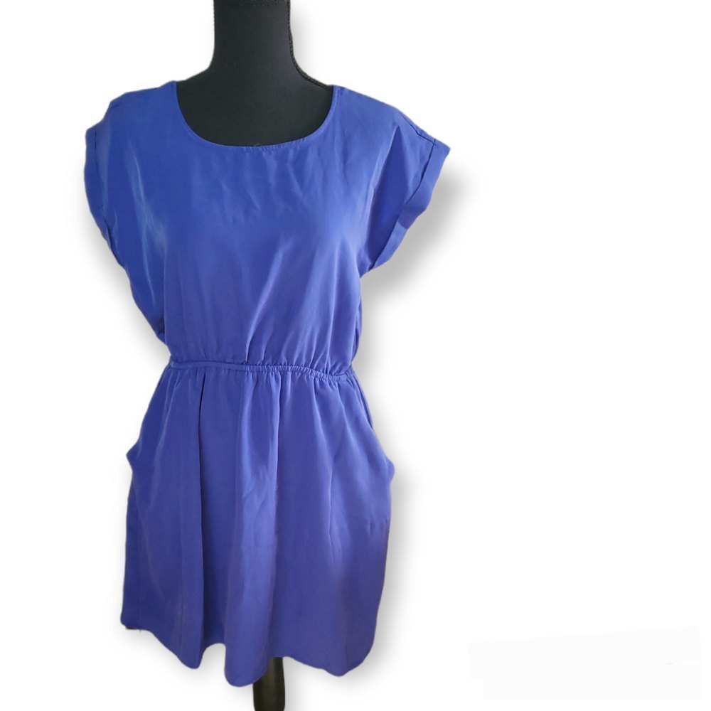 𝅺Pink Rose Large Royal blue cuffed sleeve with pockets mini dress